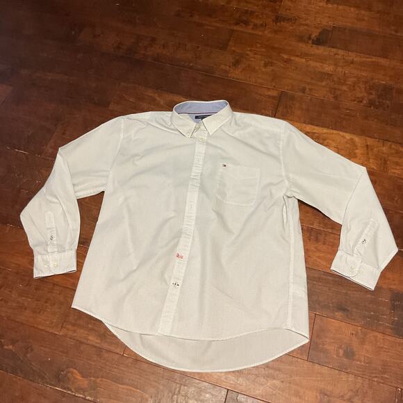 Tommy Hilfiger Men's Button Down White w/ Navy Pin Dots Sz XXL - Picture 1 of 6